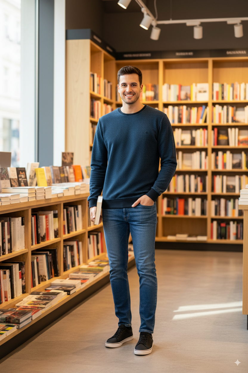 Erkek Kışlık Düğmeli Bisiklet Yaka Armalı Uzun Kollu Kırçıllı Şardonlu Pamuklu Dokuma Kazak