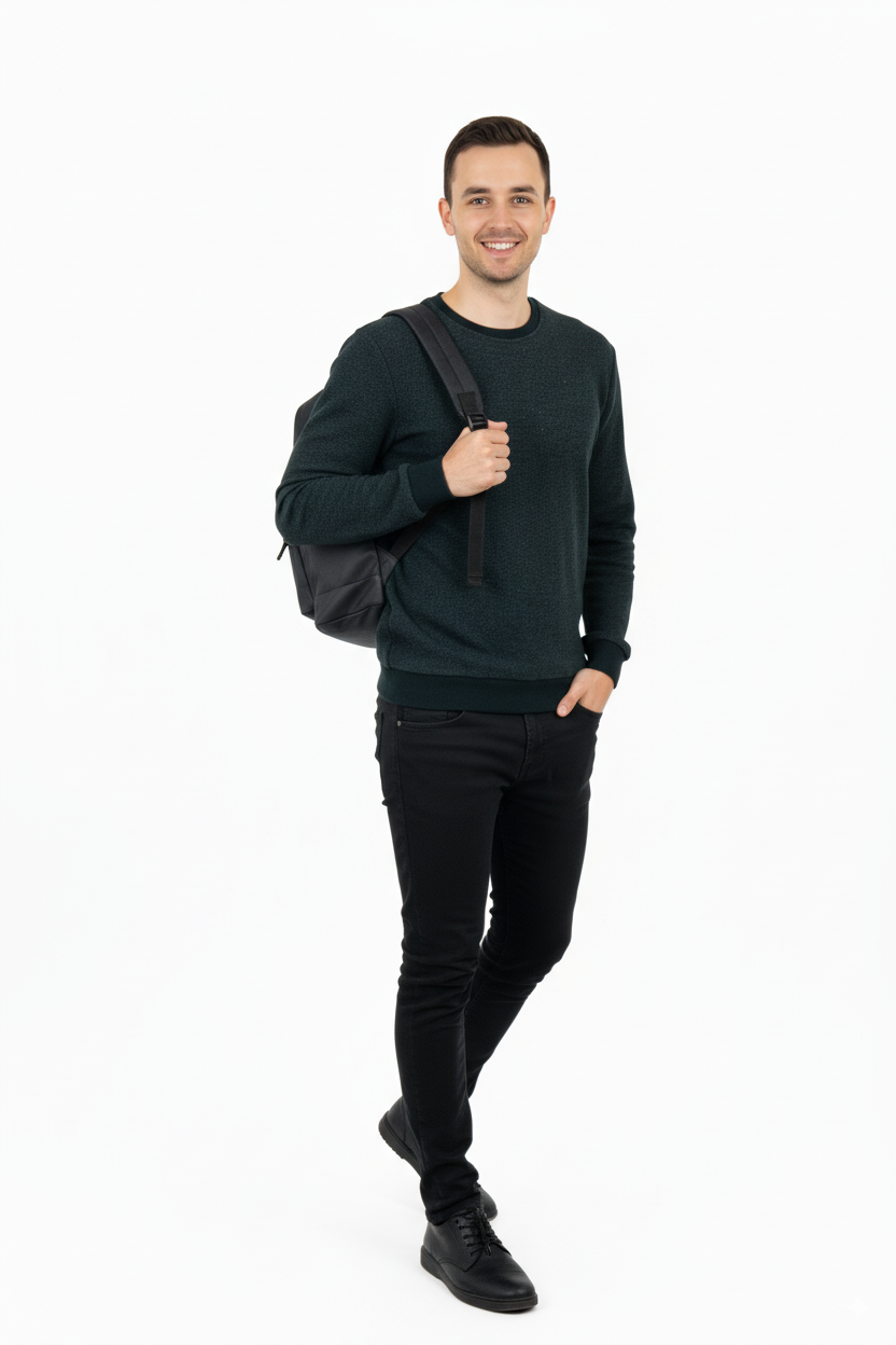 Erkek Kışlık Düğmeli Bisiklet Yaka Armalı Uzun Kollu Kırçıllı Şardonlu Pamuklu Dokuma Kazak