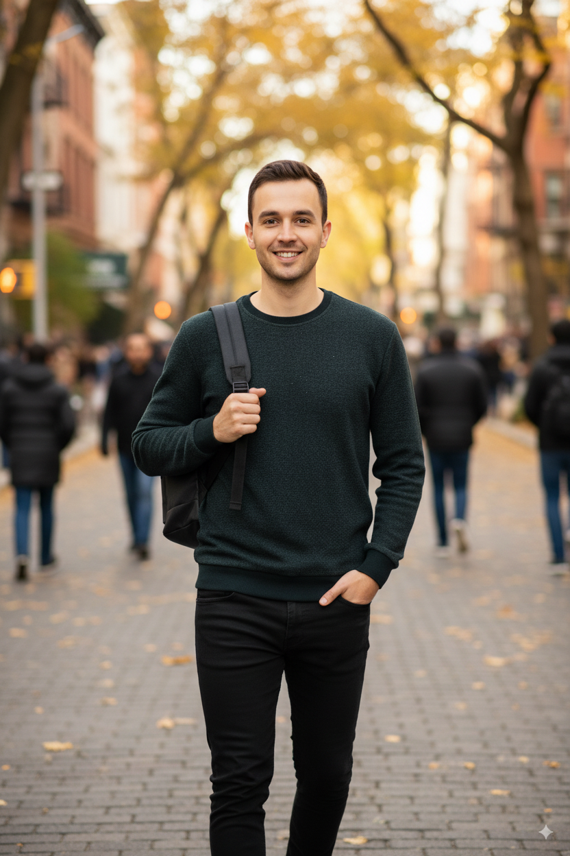 Erkek Kışlık Düğmeli Bisiklet Yaka Armalı Uzun Kollu Kırçıllı Şardonlu Pamuklu Dokuma Kazak