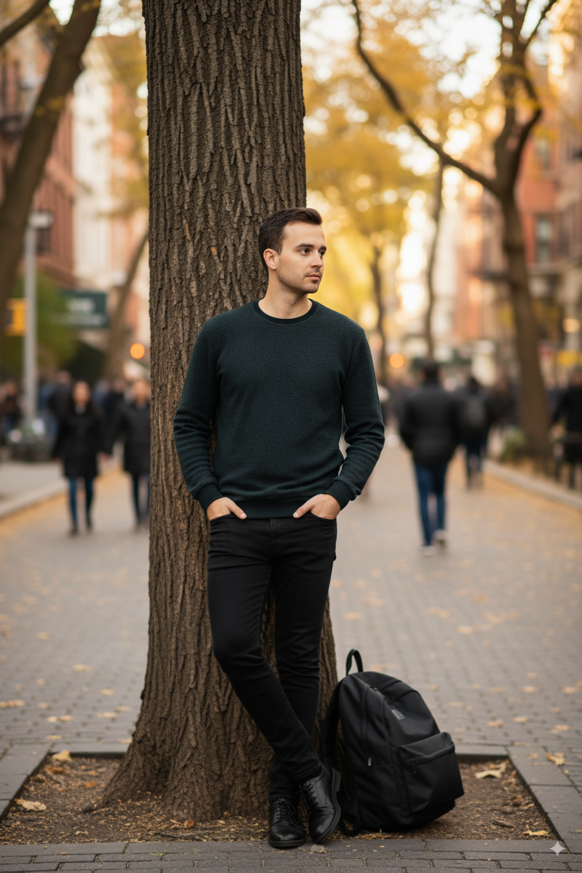 Erkek Kışlık Düğmeli Bisiklet Yaka Armalı Uzun Kollu Kırçıllı Şardonlu Pamuklu Dokuma Kazak