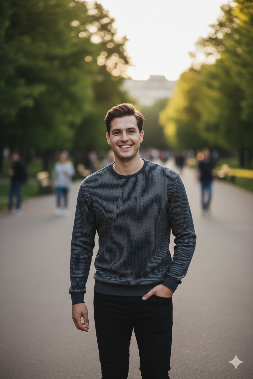Erkek Mevsimlik Doğal Pamuklu Sweatshirt Bisiklet Yaka Çizgili Rahat Kesim Tam Kalıp