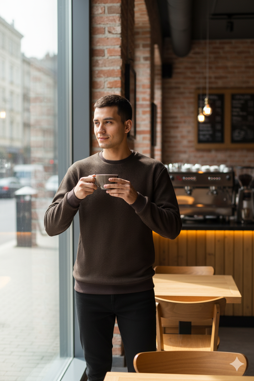 Erkek Mevsimlik Doğal Pamuklu Sweatshirt Bisiklet Yaka Çizgili Rahat Kesim Tam Kalıp