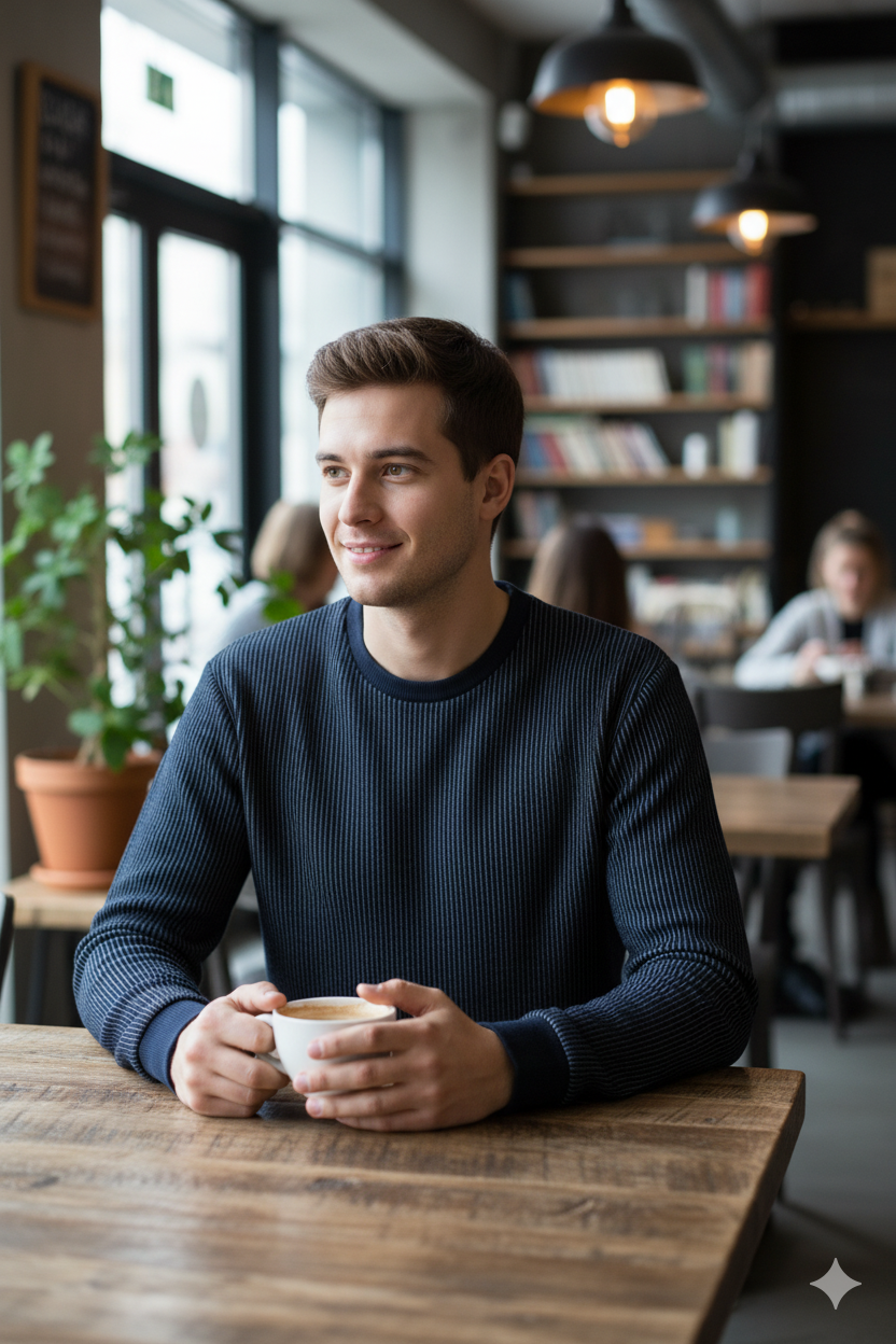 Erkek Mevsimlik Doğal Pamuklu Sweatshirt Bisiklet Yaka Çizgili Rahat Kesim Tam Kalıp