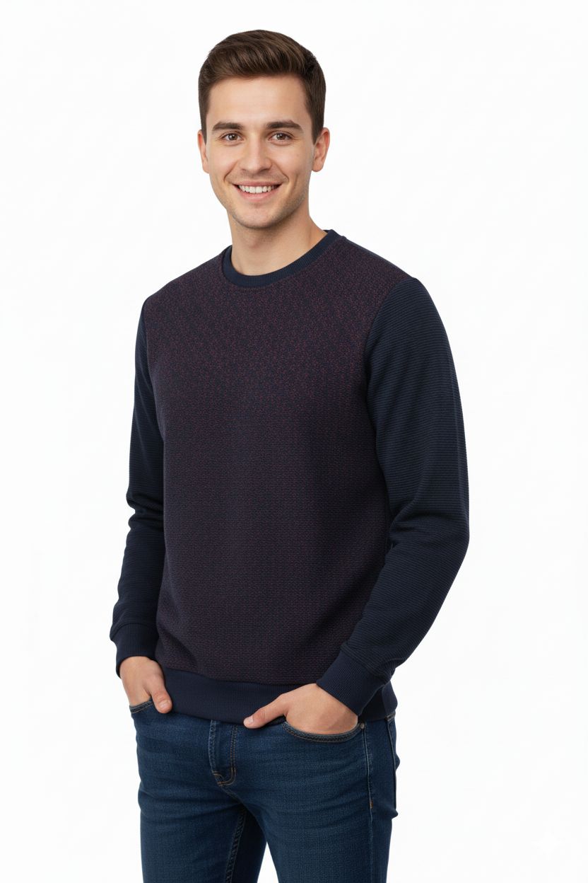 Erkek Mevsimlik Doğal Pamuklu Şık Sweatshirt Bisiklet Yaka Panolu Rahat Kesim Tam Kalıp