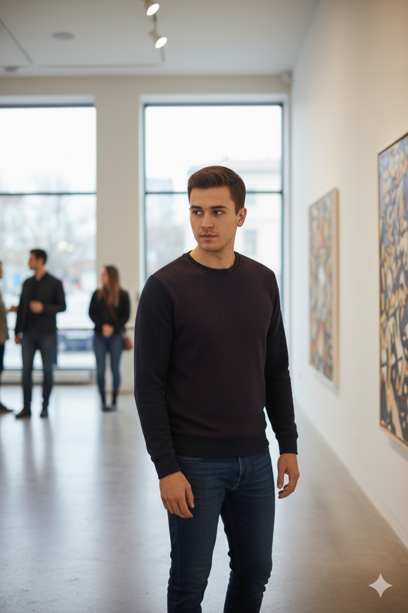 Erkek Mevsimlik Doğal Pamuklu Şık Sweatshirt Bisiklet Yaka Panolu Rahat Kesim Tam Kalıp