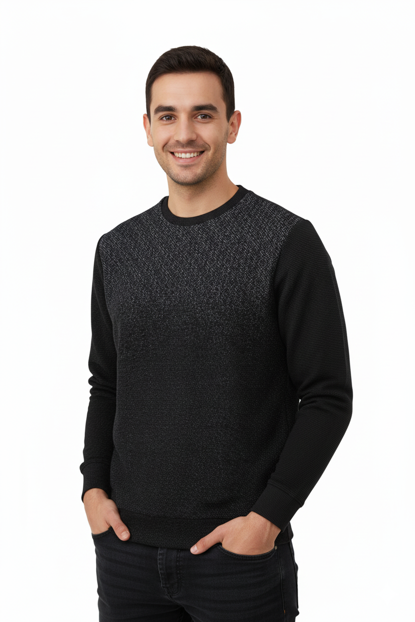 Erkek Mevsimlik Doğal Pamuklu Şık Sweatshirt Bisiklet Yaka Panolu Rahat Kesim Tam Kalıp