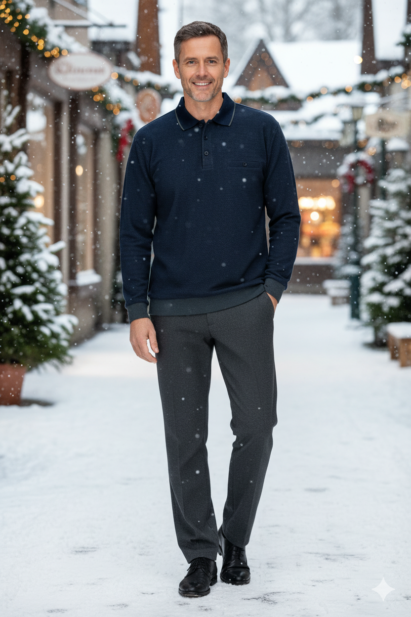 Erkek Kışlık Polo Yaka Kazak Pamuklu Örme Klasik Pıtırcık Selanik Düğmeli Fleto Cepli Rahat