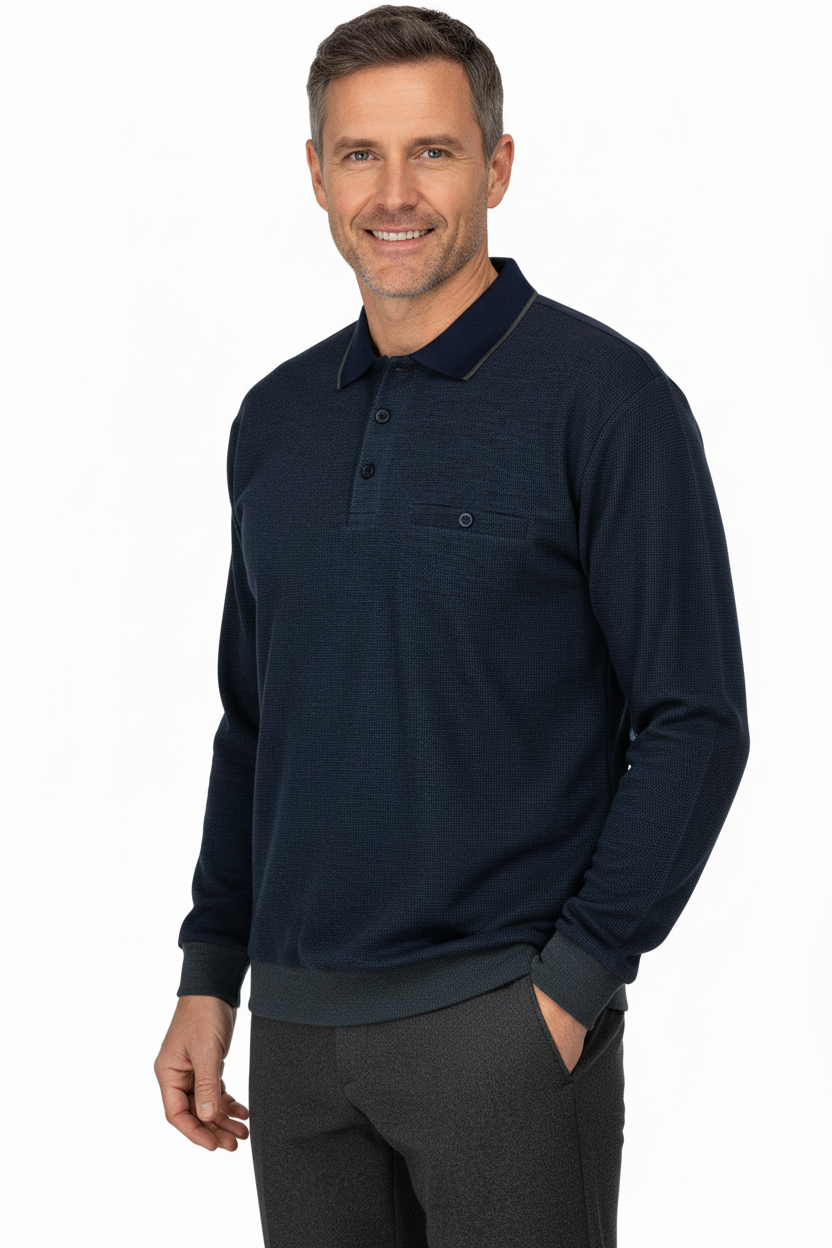 Erkek Kışlık Polo Yaka Kazak Pamuklu Örme Klasik Pıtırcık Selanik Düğmeli Fleto Cepli Rahat