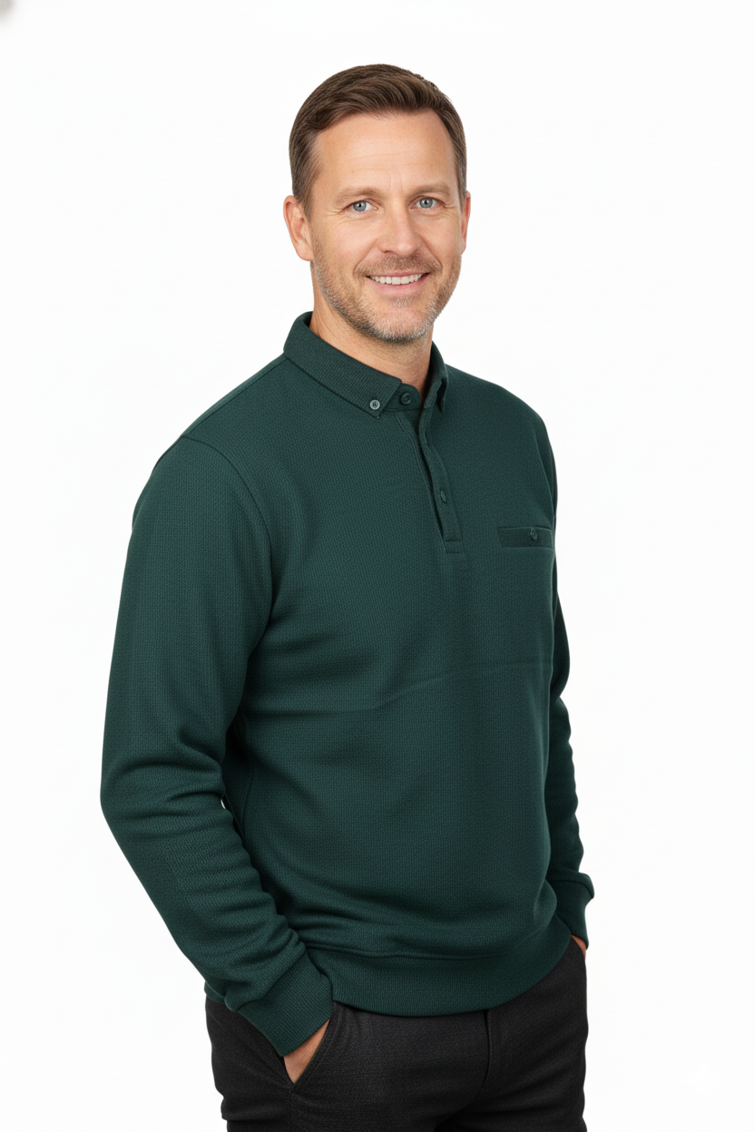 Oppland Erkek Kışlık Kazak Polo Yaka Oxford Fleto Cepli Dokulu Rahat Kesim Tam Kalıp