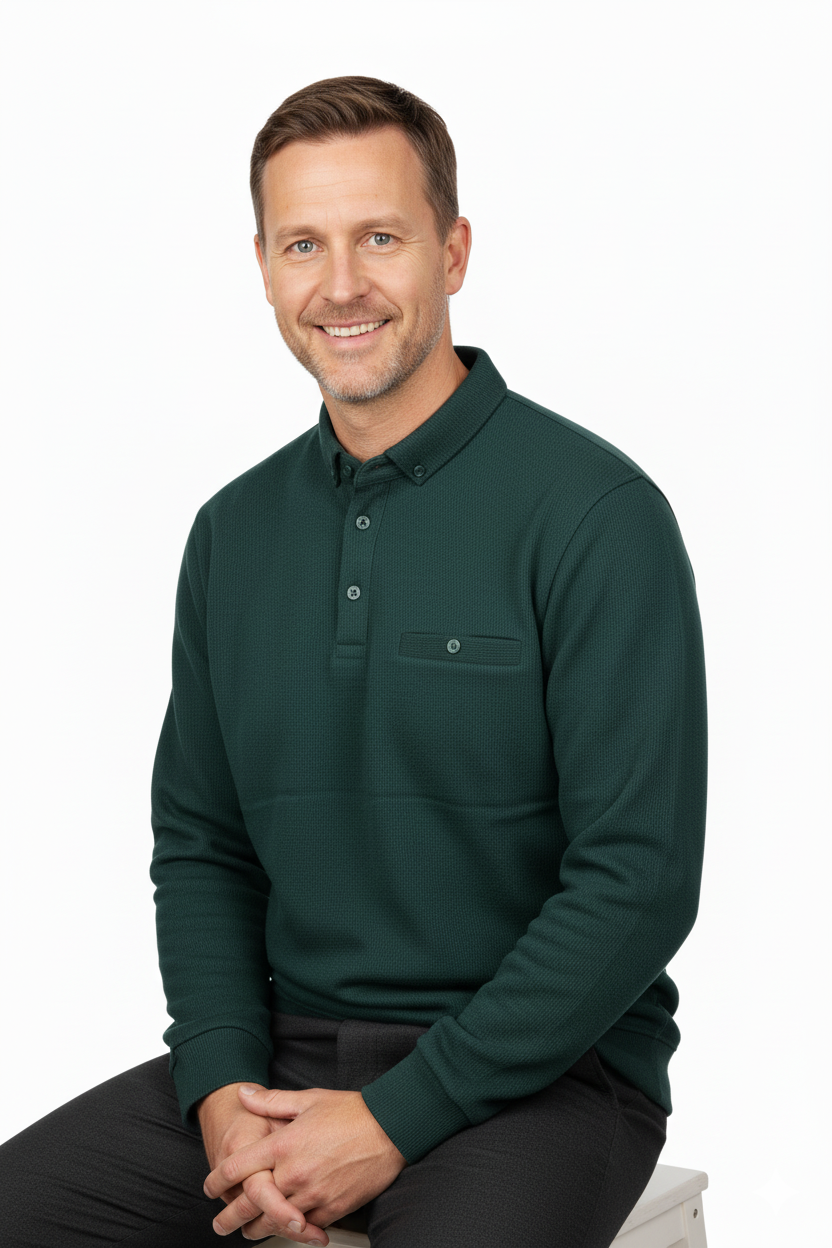 Oppland Erkek Kışlık Kazak Polo Yaka Oxford Fleto Cepli Dokulu Rahat Kesim Tam Kalıp