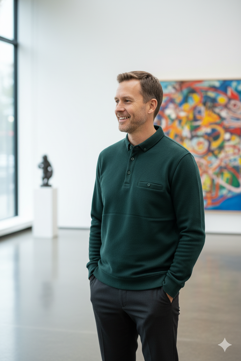 Oppland Erkek Kışlık Kazak Polo Yaka Oxford Fleto Cepli Dokulu Rahat Kesim Tam Kalıp