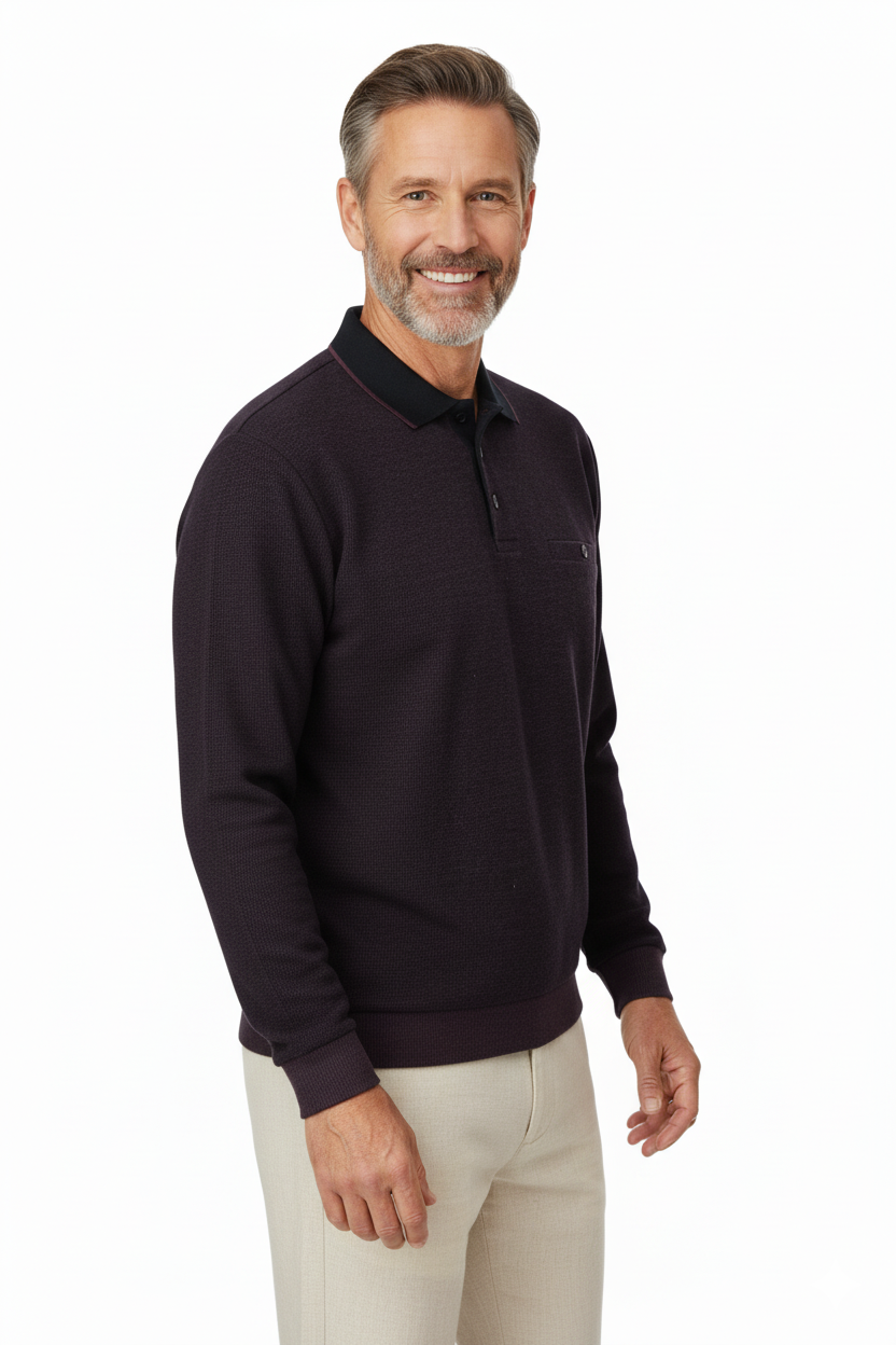 Erkek Kışlık Polo Yaka Kazak Pamuklu Örme Klasik Pıtırcık Selanik Düğmeli Fleto Cepli Rahat