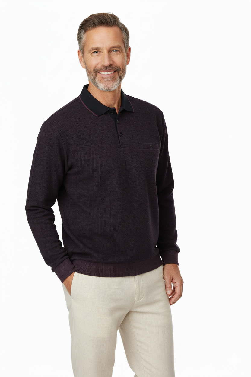 Erkek Kışlık Polo Yaka Kazak Pamuklu Örme Klasik Pıtırcık Selanik Düğmeli Fleto Cepli Rahat