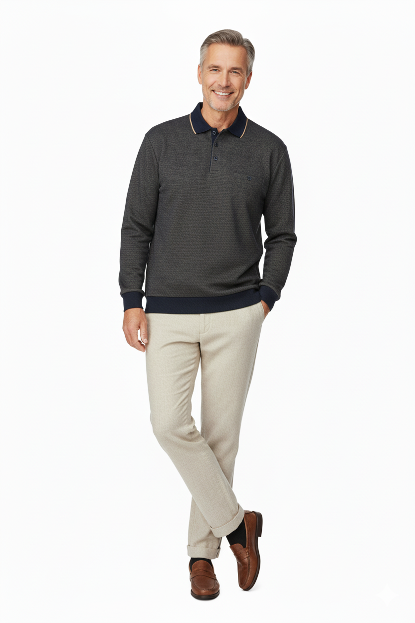 Erkek Kışlık Polo Yaka Kazak Pamuklu Örme Klasik Pıtırcık Selanik Düğmeli Fleto Cepli Rahat