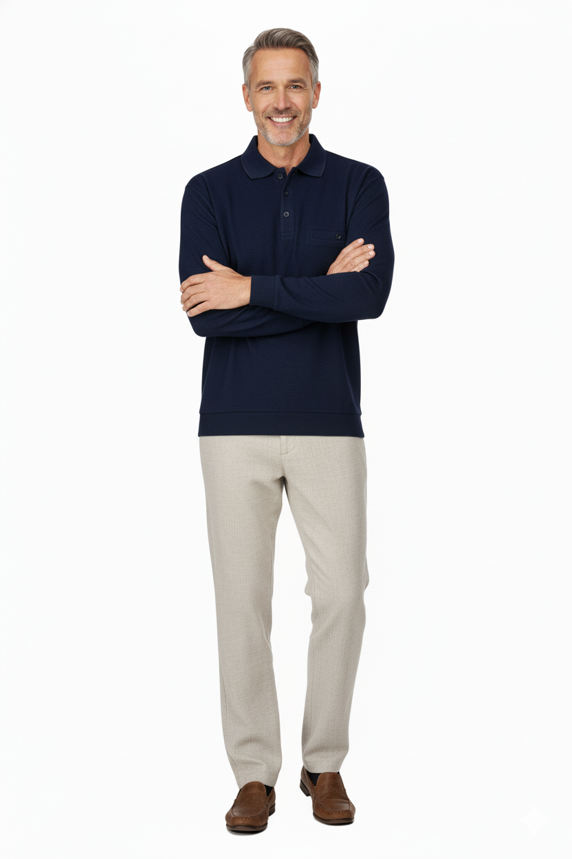 Erkek Kışlık Polo Yaka Kazak Pamuklu Örme Klasik Pıtırcık Selanik Düğmeli Fleto Cepli Rahat