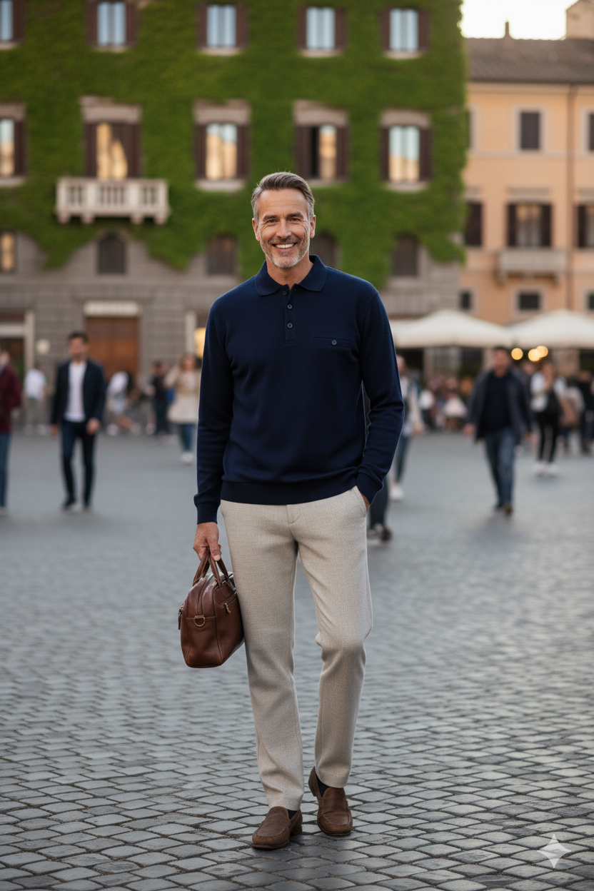 Erkek Kışlık Polo Yaka Kazak Pamuklu Örme Klasik Pıtırcık Selanik Düğmeli Fleto Cepli Rahat