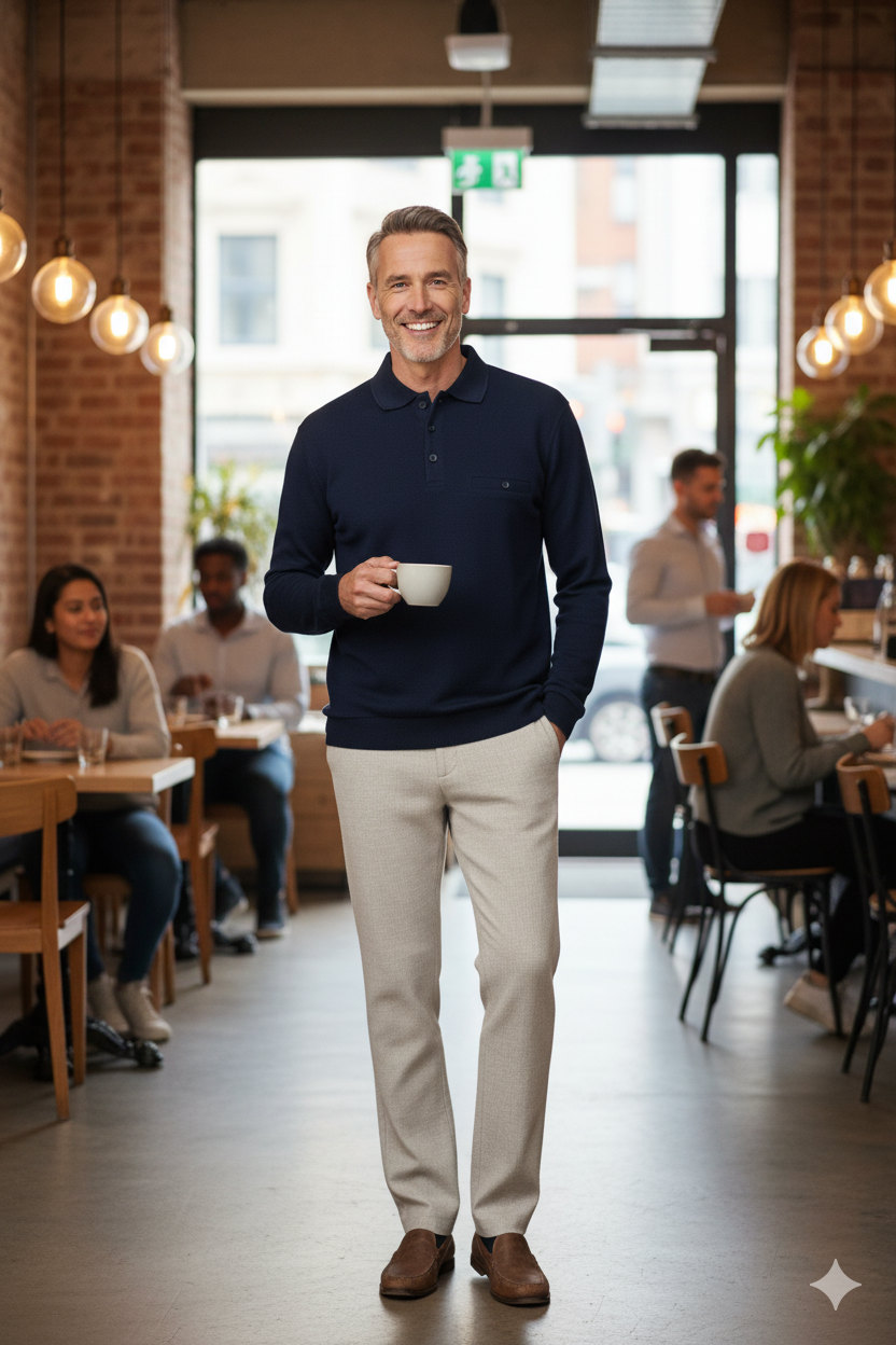 Erkek Kışlık Polo Yaka Kazak Pamuklu Örme Klasik Pıtırcık Selanik Düğmeli Fleto Cepli Rahat