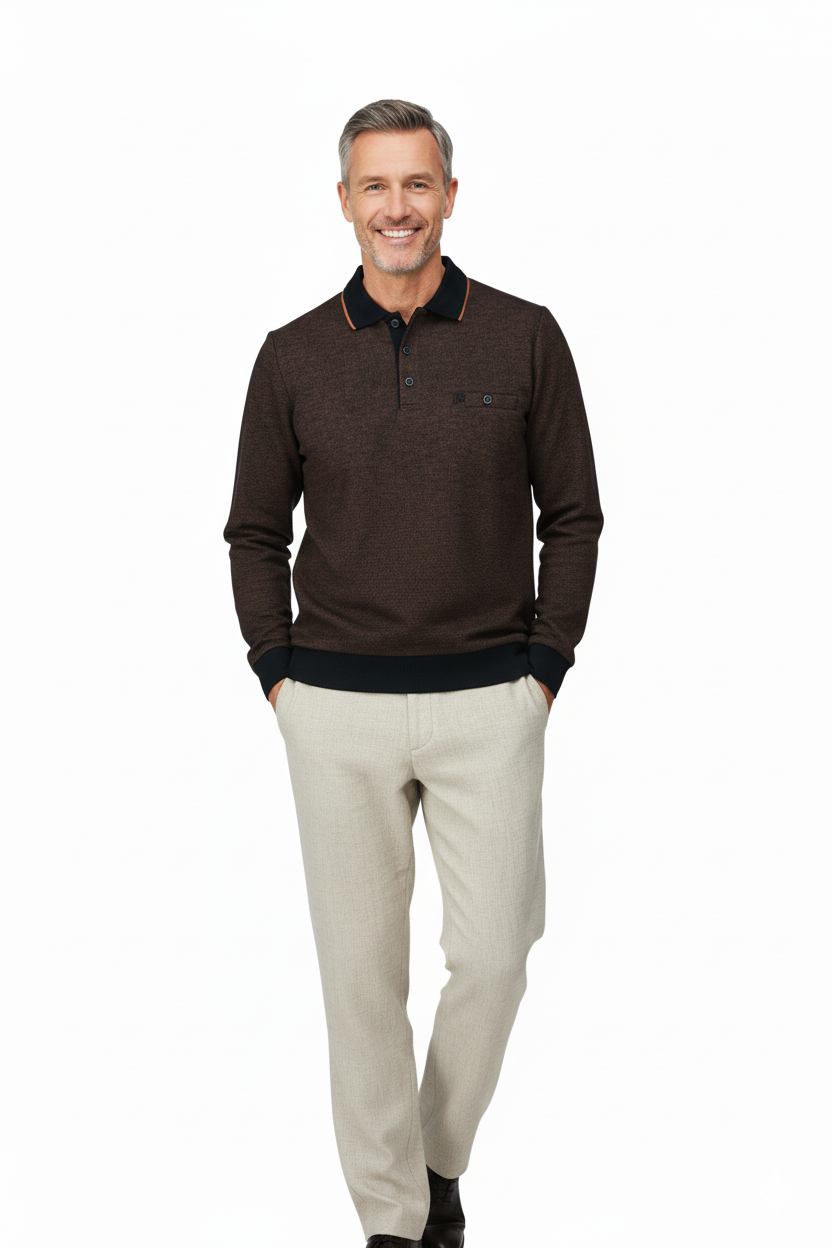 Erkek Kışlık Polo Yaka Kazak Pamuklu Örme Klasik Pıtırcık Selanik Düğmeli Fleto Cepli Rahat