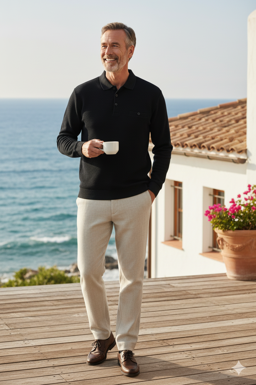 Erkek Kışlık Polo Yaka Kazak Pamuklu Örme Klasik Pıtırcık Selanik Düğmeli Fleto Cepli Rahat