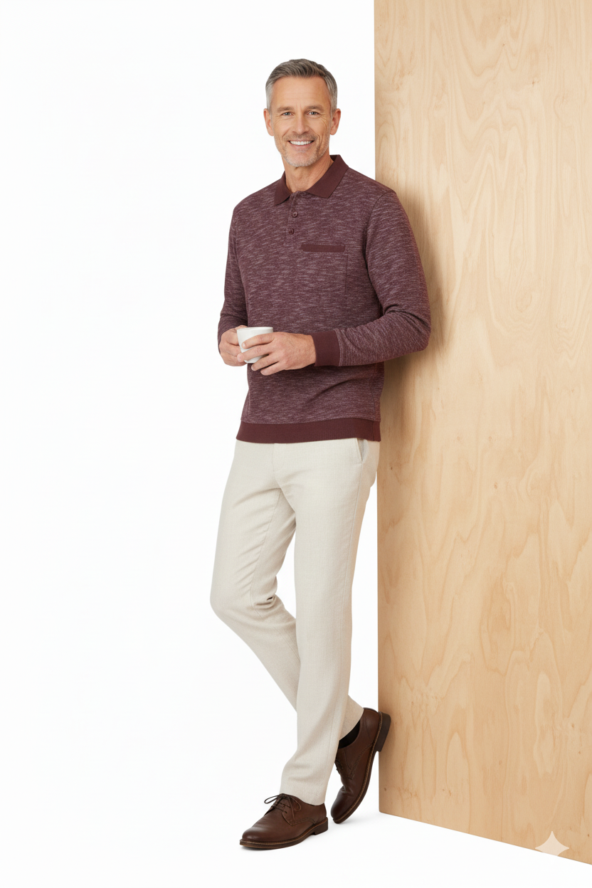 Erkek Kışlık Polo Yaka Kazak Pamuklu Örme Klasik Kırçıllı Selanik Düğmeli Fleto Cepli Rahat