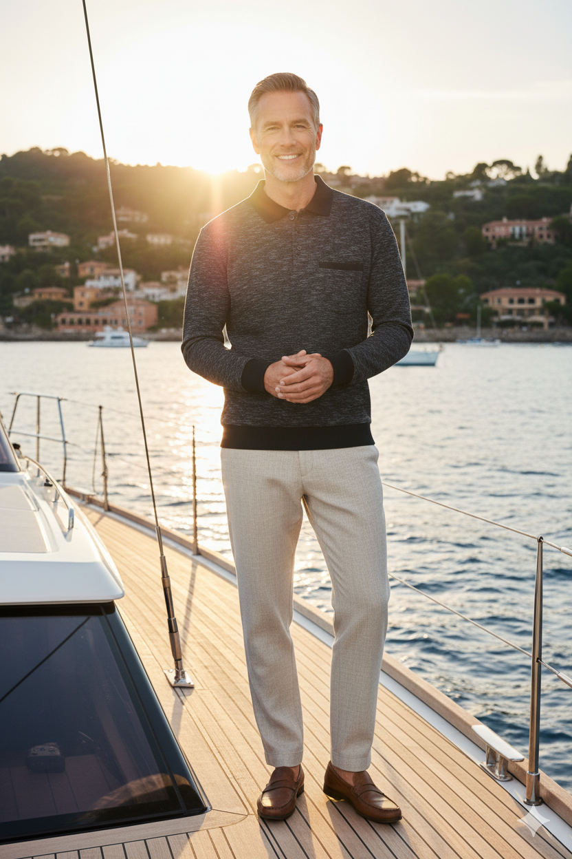 Erkek Kışlık Polo Yaka Kazak Pamuklu Örme Klasik Kırçıllı Selanik Düğmeli Fleto Cepli Rahat