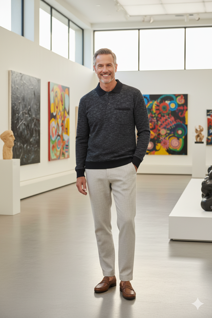 Erkek Kışlık Polo Yaka Kazak Pamuklu Örme Klasik Kırçıllı Selanik Düğmeli Fleto Cepli Rahat