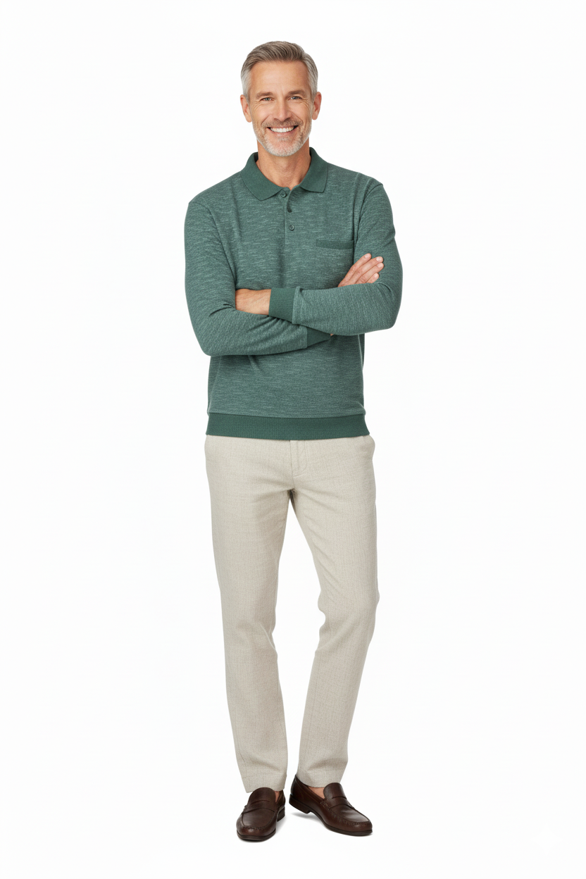 Erkek Kışlık Polo Yaka Kazak Pamuklu Örme Klasik Kırçıllı Selanik Düğmeli Fleto Cepli Rahat