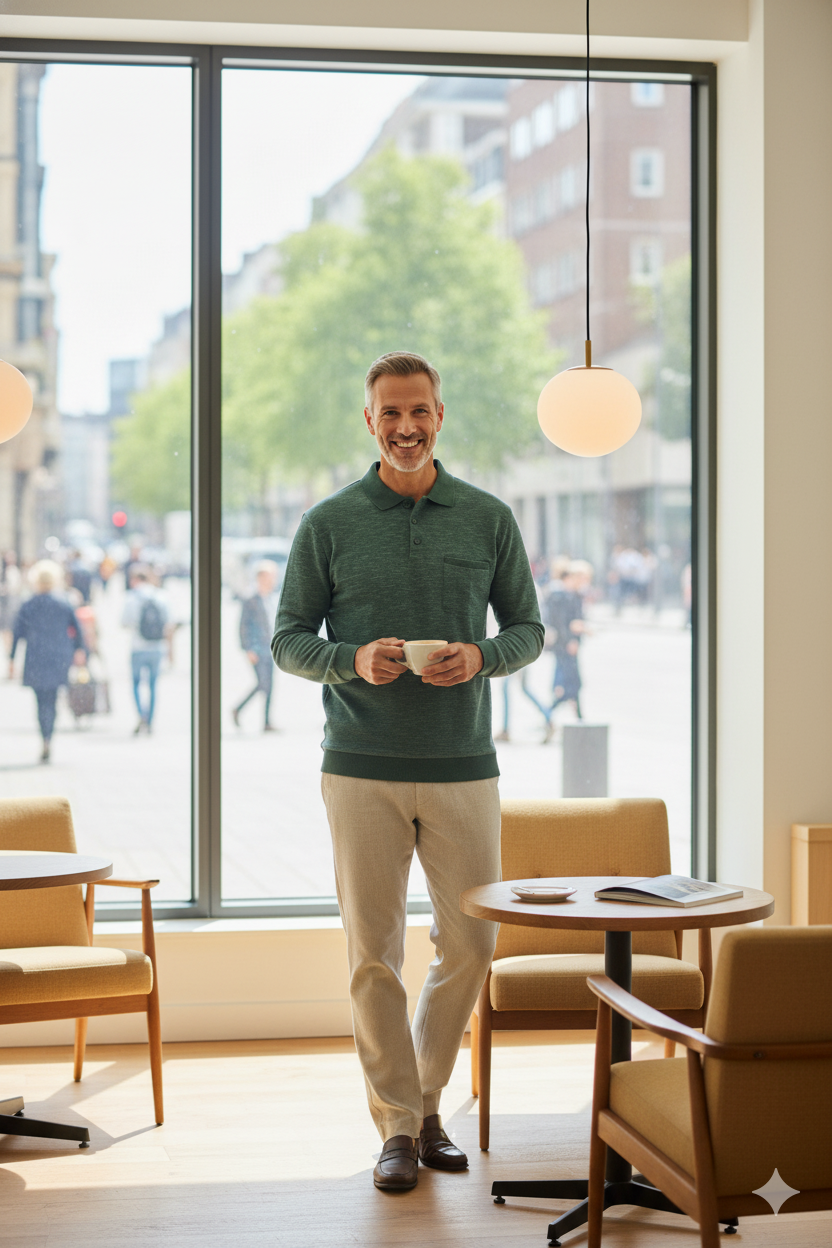 Erkek Kışlık Polo Yaka Kazak Pamuklu Örme Klasik Kırçıllı Selanik Düğmeli Fleto Cepli Rahat