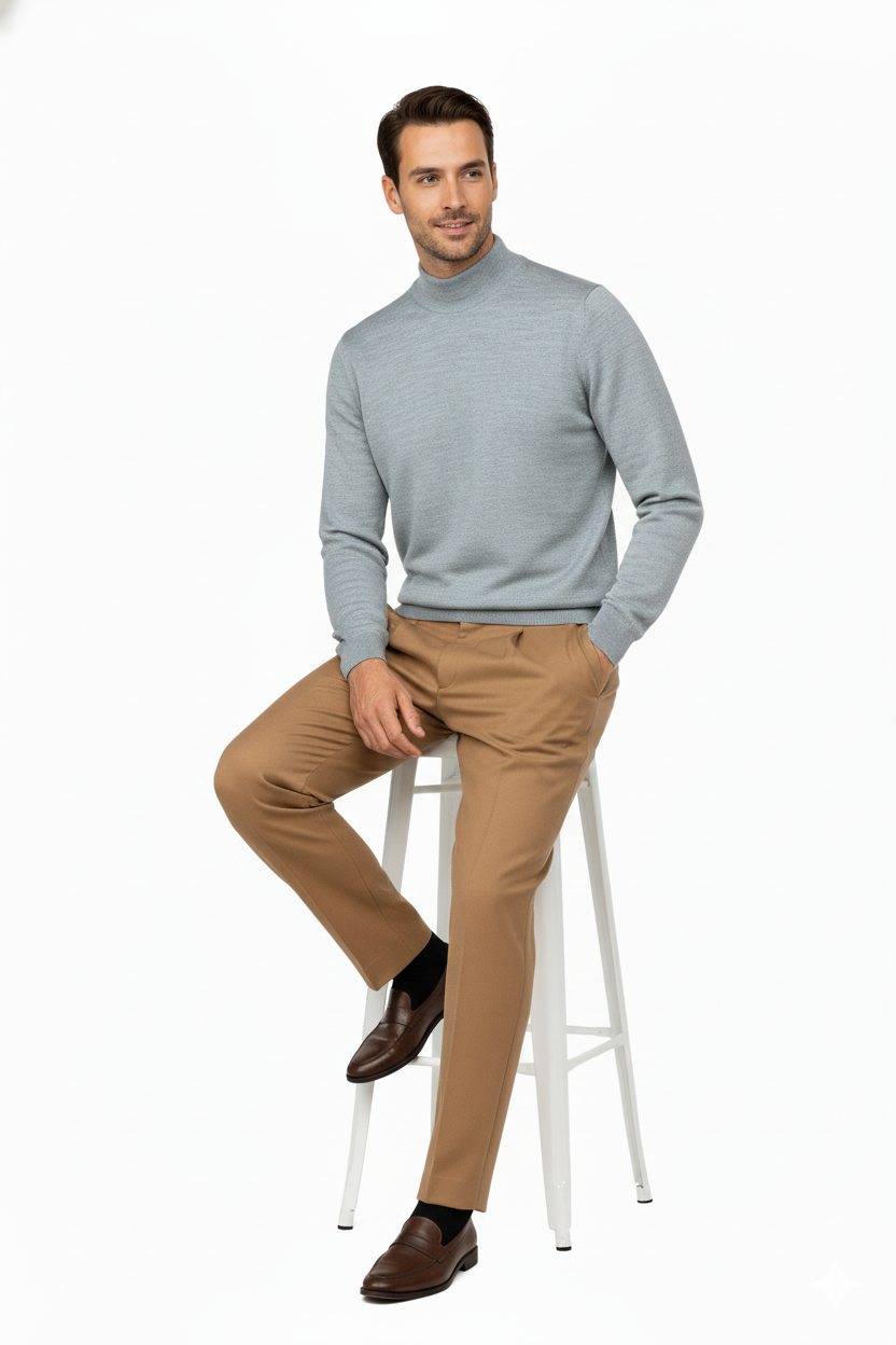 Erkek Kışlık Yarım Balıkçı Yaka Kazak Pamuklu Marina Örme Uzun Kollu Düz Renk Rahat Kesim