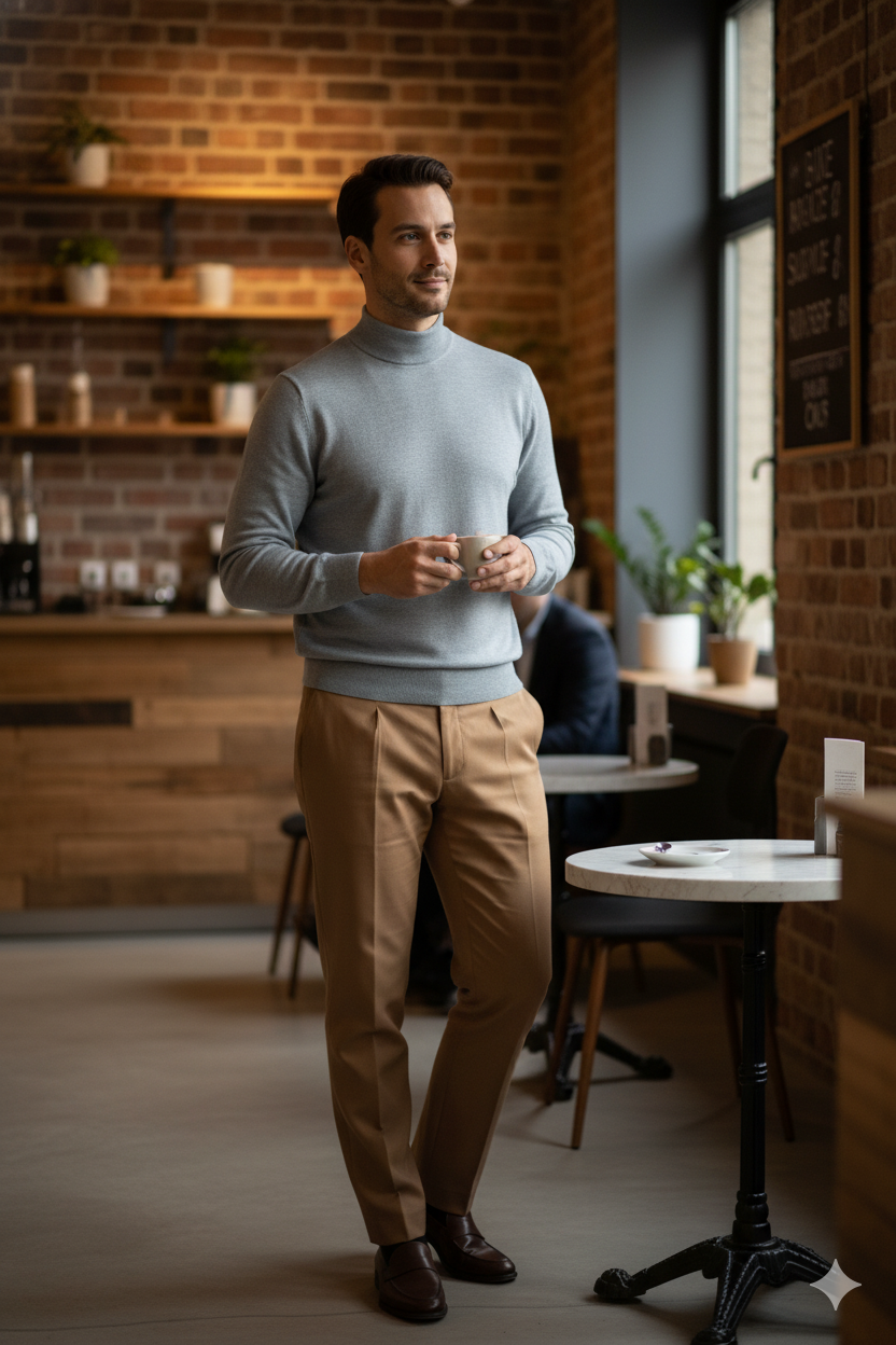 Erkek Kışlık Yarım Balıkçı Yaka Kazak Pamuklu Marina Örme Uzun Kollu Düz Renk Rahat Kesim
