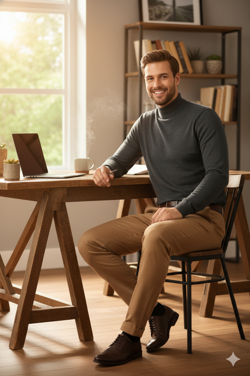 Erkek Kışlık Yarım Balıkçı Yaka Kazak Pamuklu Marina Örme Uzun Kollu Düz Renk Rahat Kesim