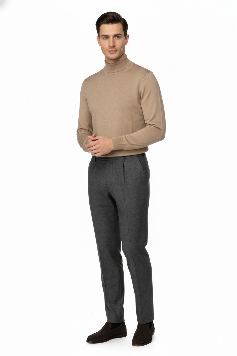 Erkek Kışlık Yarım Balıkçı Yaka Kazak Pamuklu Marina Örme Uzun Kollu Düz Renk Rahat Kesim