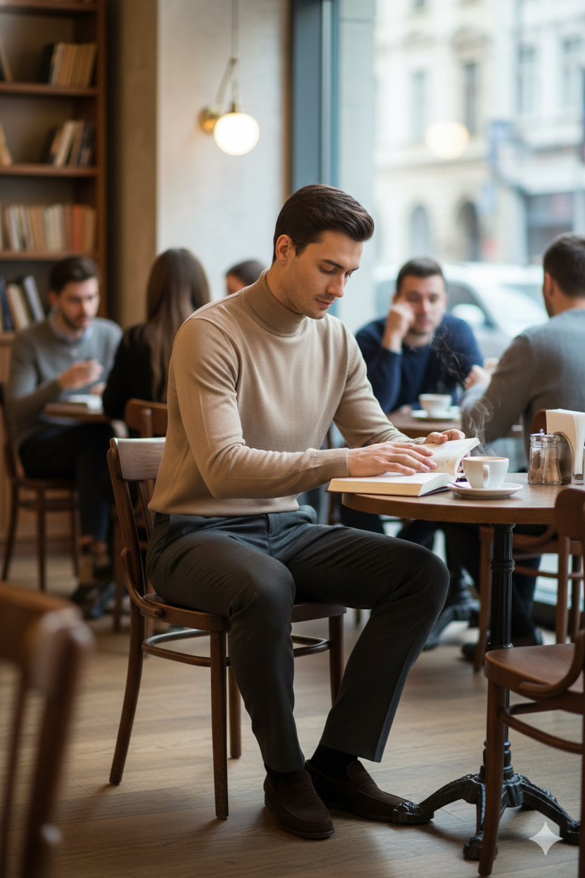 Erkek Kışlık Yarım Balıkçı Yaka Kazak Pamuklu Marina Örme Uzun Kollu Düz Renk Rahat Kesim