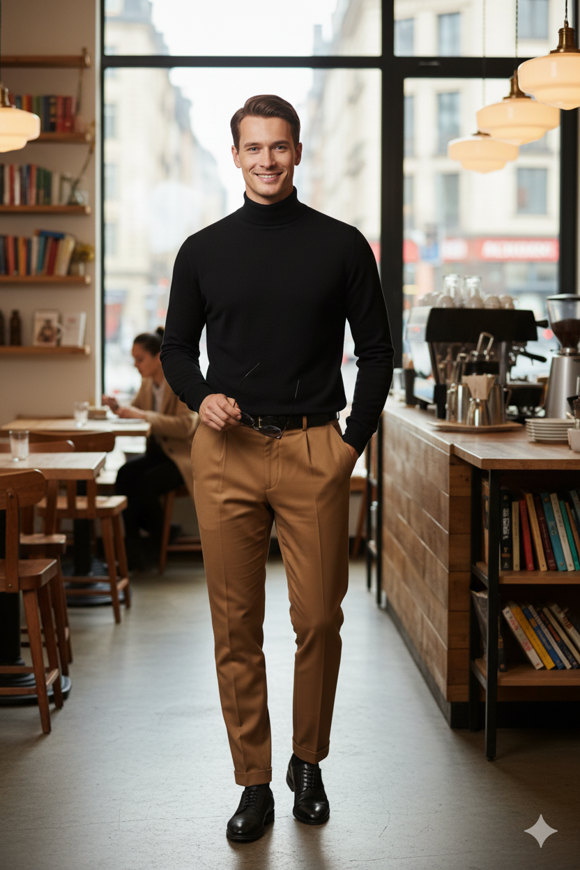 Erkek Kışlık Yarım Balıkçı Yaka Kazak Pamuklu Marina Örme Uzun Kollu Düz Renk Rahat Kesim