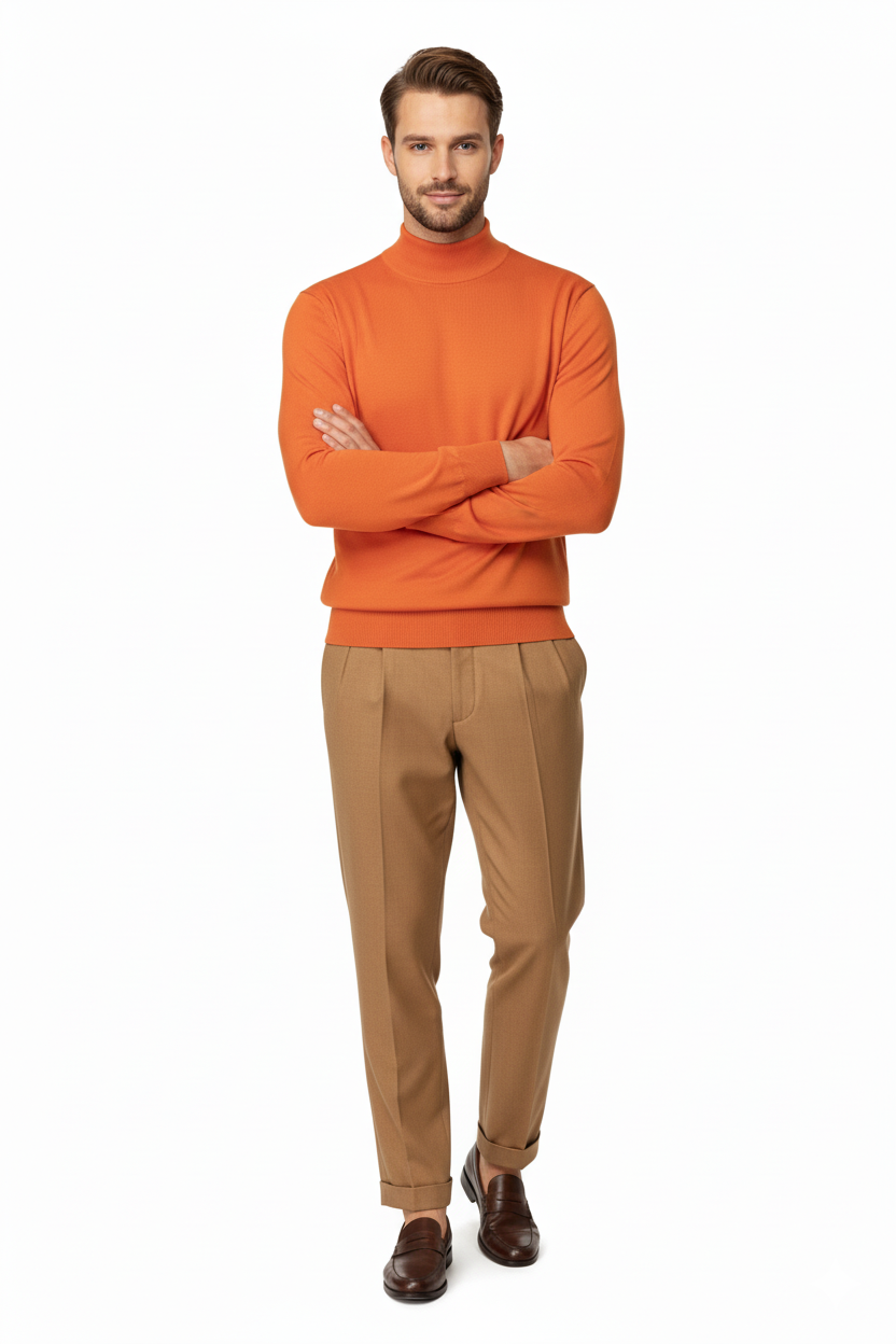 Erkek Kışlık Yarım Balıkçı Yaka Kazak Pamuklu Marina Örme Uzun Kollu Düz Renk Rahat Kesim