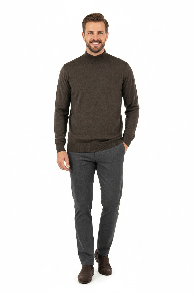 Erkek Uzun Kollu Yarım Balıkçı Yaka Klasik Model Rahat Kesim Tam Kalıp Yünlü Dokuma Kazak