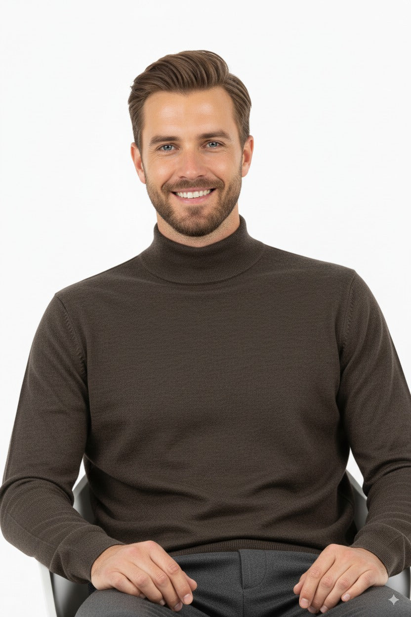 Erkek Uzun Kollu Yarım Balıkçı Yaka Klasik Model Rahat Kesim Tam Kalıp Yünlü Dokuma Kazak