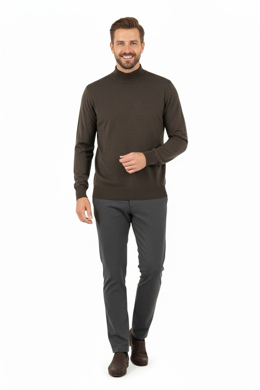 Erkek Uzun Kollu Yarım Balıkçı Yaka Klasik Model Rahat Kesim Tam Kalıp Yünlü Dokuma Kazak