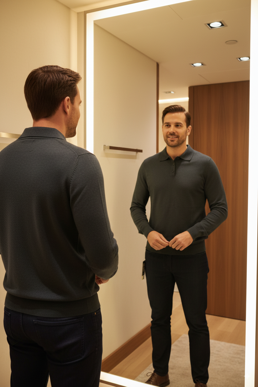 Erkek Yünlü Dokuma Kazak Cepsiz Polo Yaka Düz Renk Klasik Model Rahat Kesim Tam Kalıp