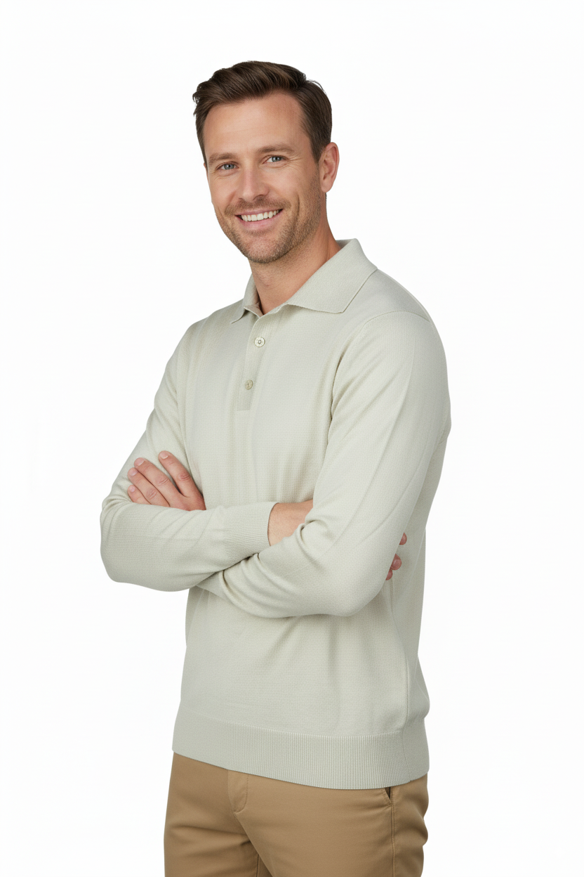 Erkek Yünlü Dokuma Kazak Cepsiz Polo Yaka Düz Renk Klasik Model Rahat Kesim Tam Kalıp