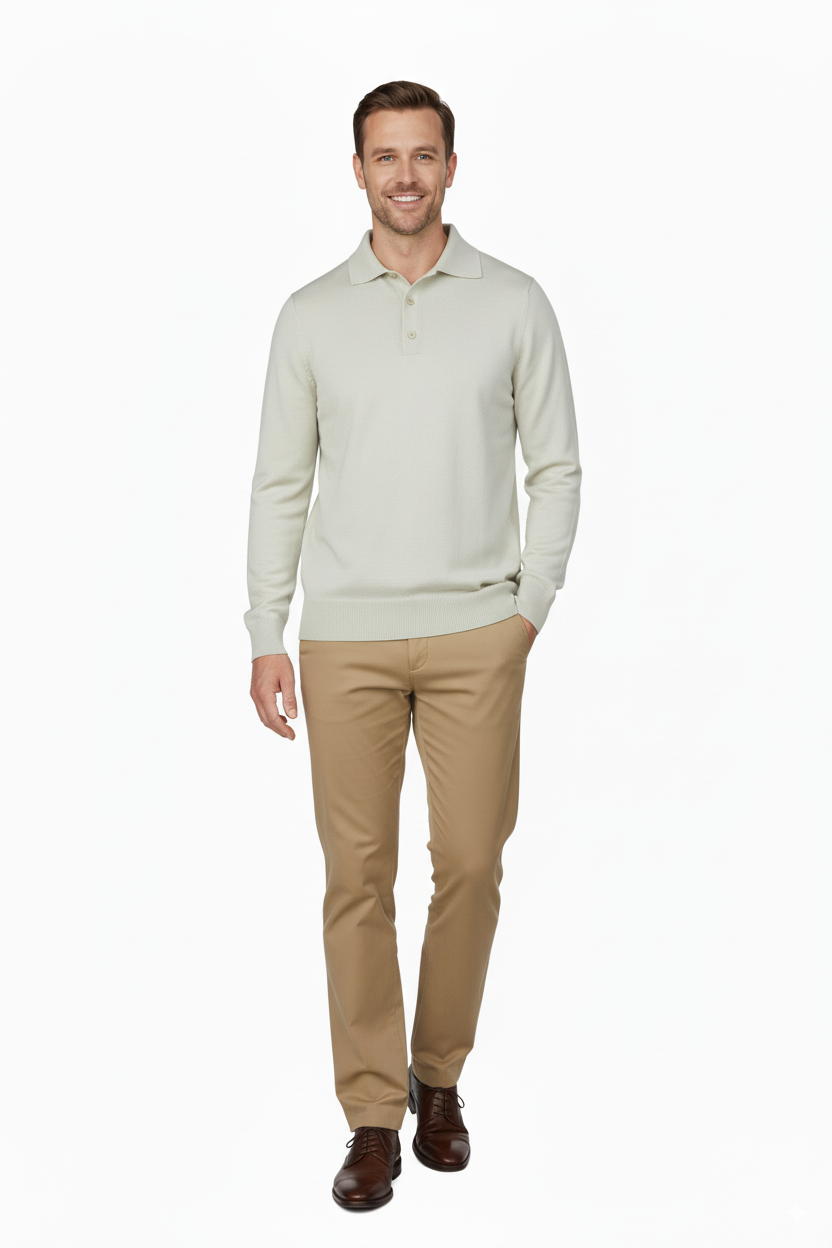 Erkek Yünlü Dokuma Kazak Cepsiz Polo Yaka Düz Renk Klasik Model Rahat Kesim Tam Kalıp