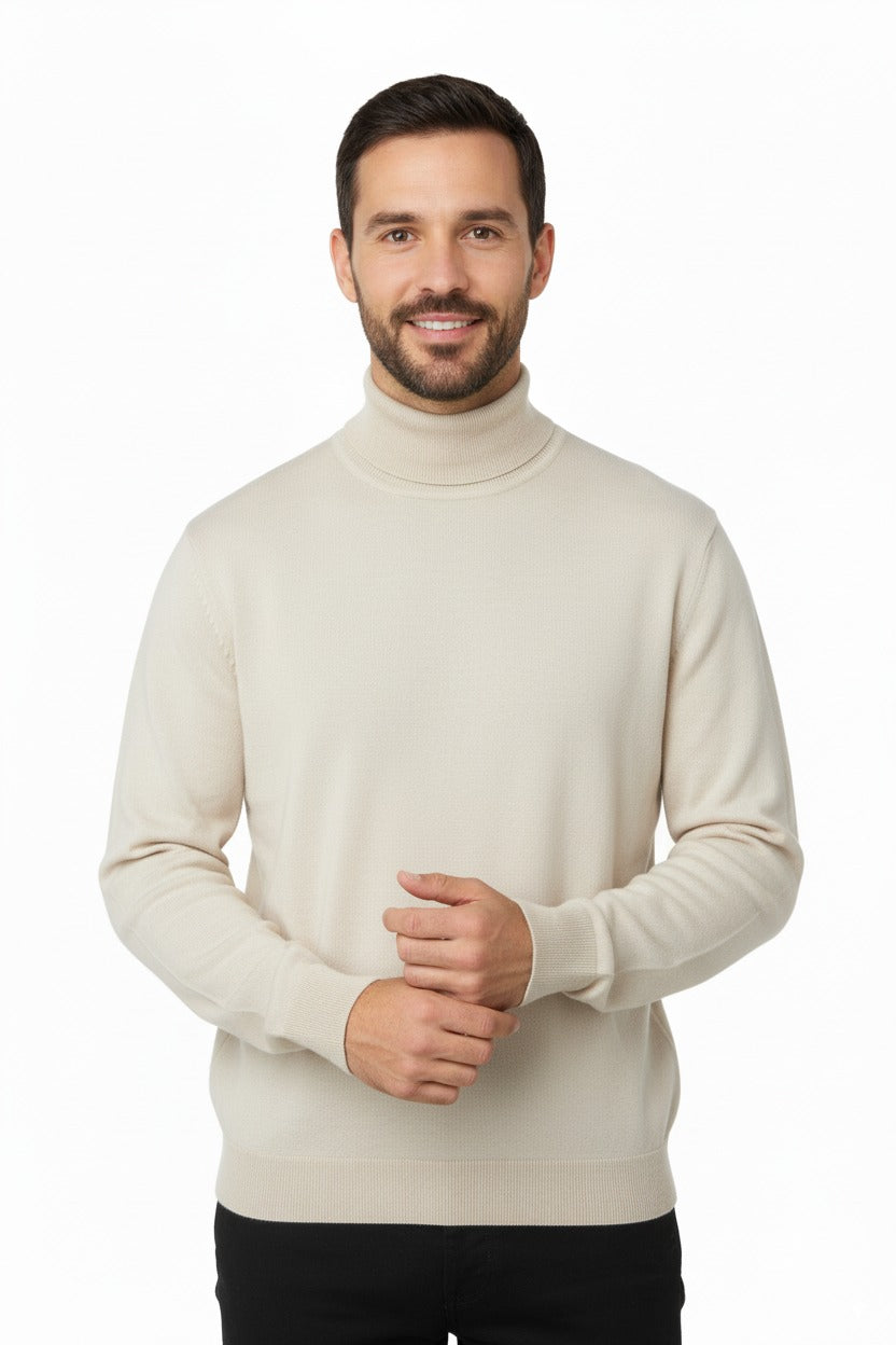 Erkek Uzun Kollu Tam Boğazlı Yaka Klasik Model Rahat Kesim Tam Kalıp Yünlü Dokuma Kazak