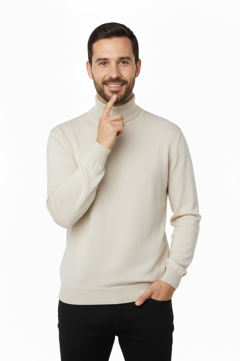 Erkek Uzun Kollu Tam Boğazlı Yaka Klasik Model Rahat Kesim Tam Kalıp Yünlü Dokuma Kazak