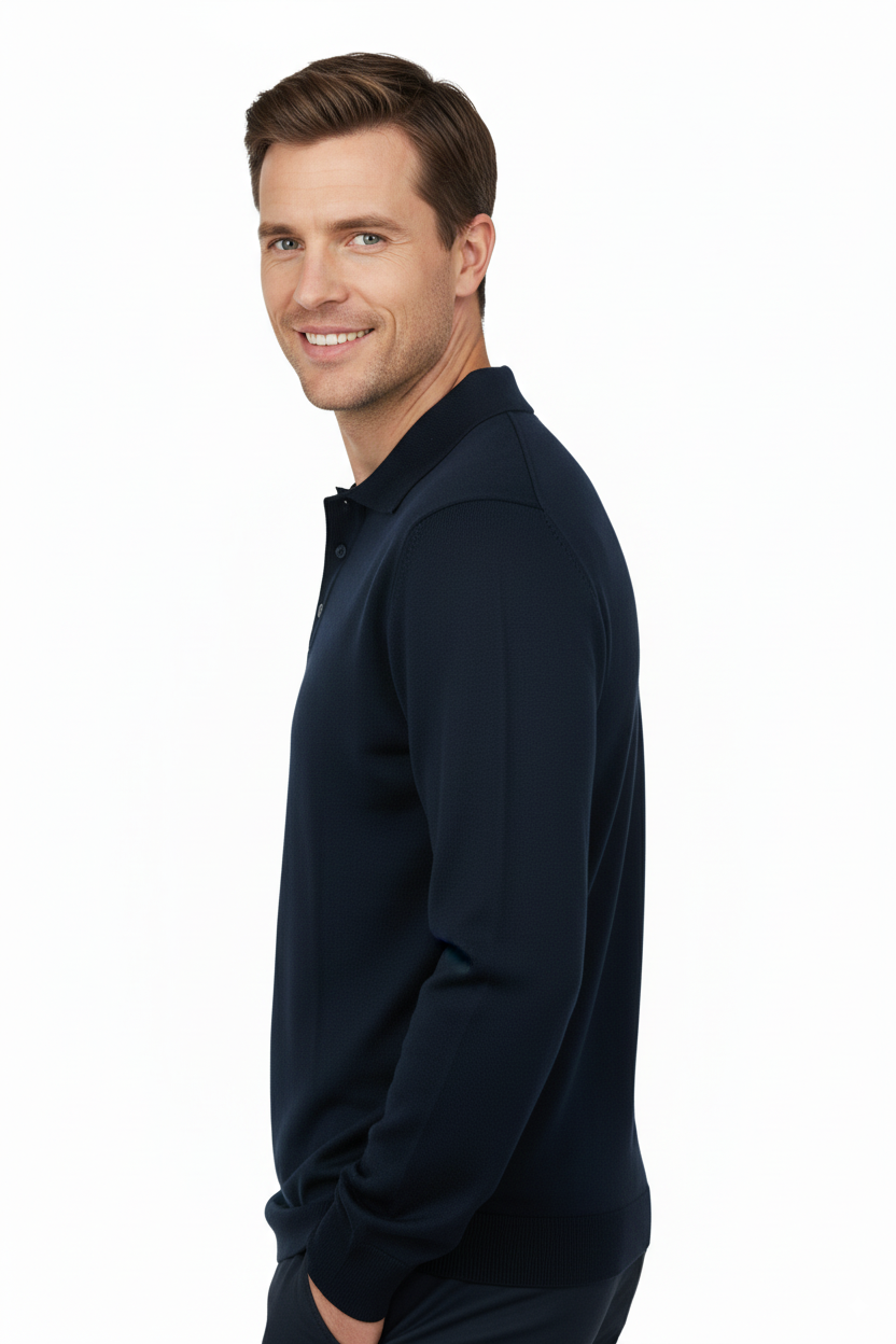 Erkek Yünlü Dokuma Kazak Cepsiz Polo Yaka Düz Renk Klasik Model Rahat Kesim Tam Kalıp