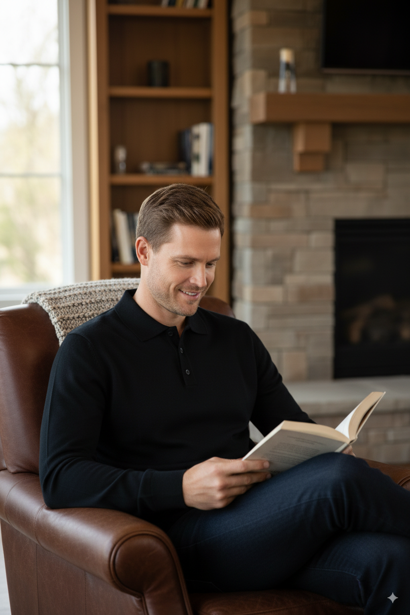 Erkek Yünlü Dokuma Kazak Cepsiz Polo Yaka Düz Renk Klasik Model Rahat Kesim Tam Kalıp