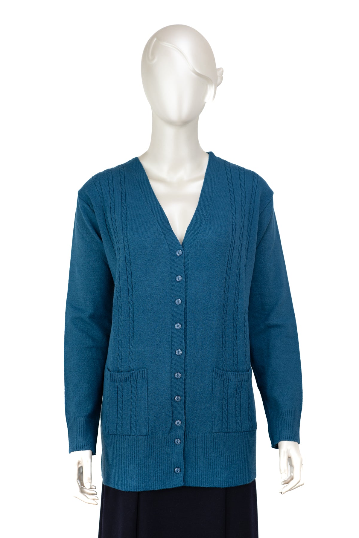 Oppland Kadın Kışlık Örgü Desenli Düğmeli Çift Cepli Uzun Kollu Normal Kesim Likralı Kardelen Dokuma Anne Hırka