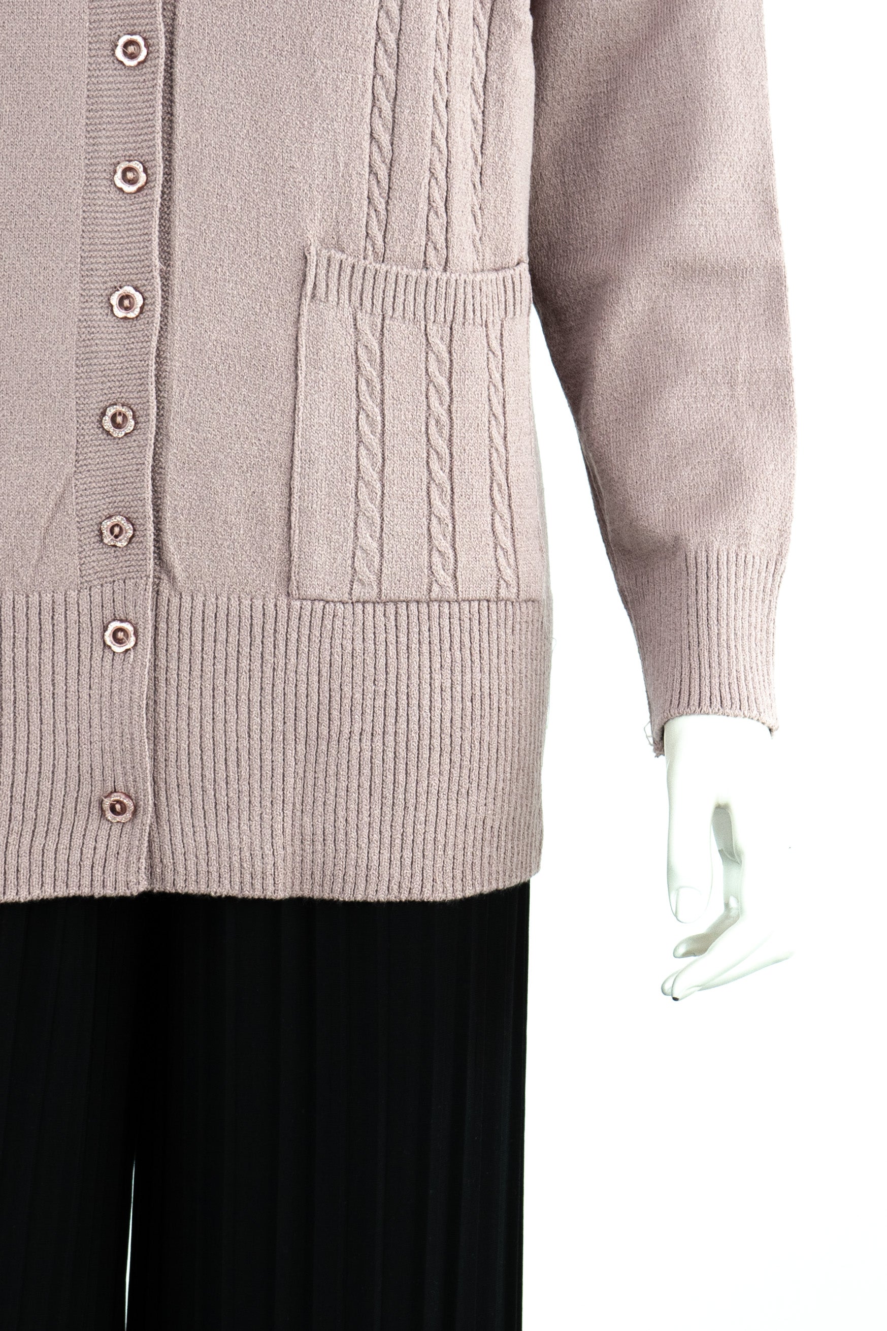 Oppland Kadın Kışlık Örgü Desenli Düğmeli Çift Cepli Uzun Kollu Normal Kesim Likralı Kardelen Dokuma Anne Hırka