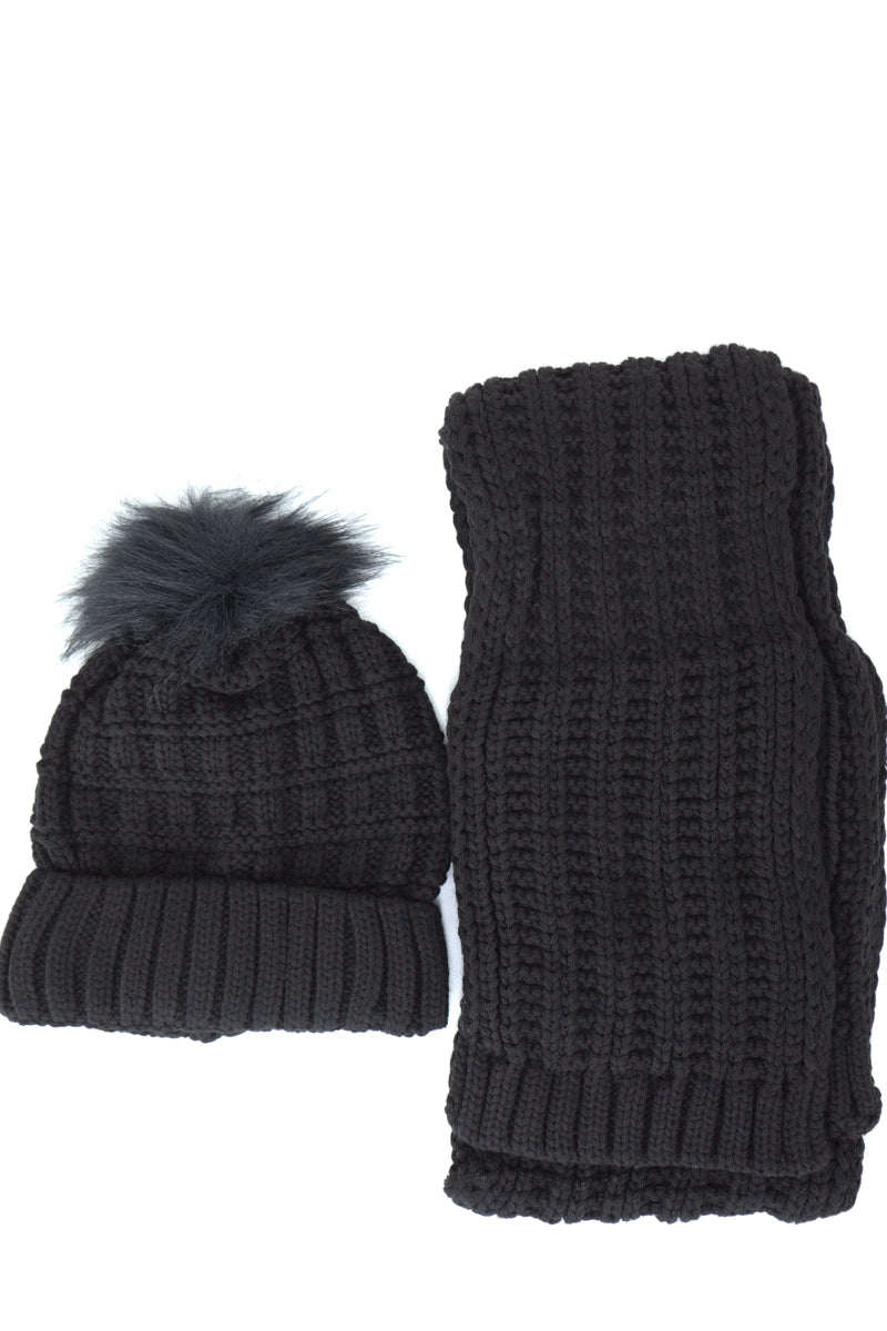 Oppland Kadın Kışlık Kalın Ponponlu Bere ve Atkı Takımı Pamuklu Katlamalı Sıcak Tutar Esnek Rüzgar Geçirmez Rahat Hafif