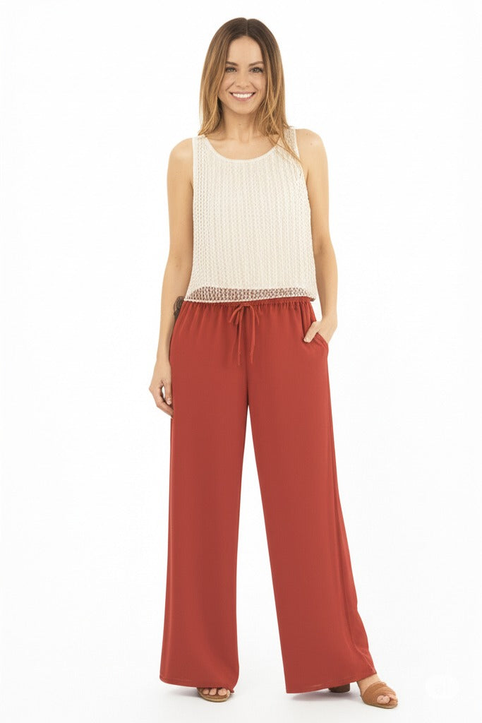 Kadın Düz Renk Rahat Kesim Beli Lastikli Aerobin Kumaş Pantolon