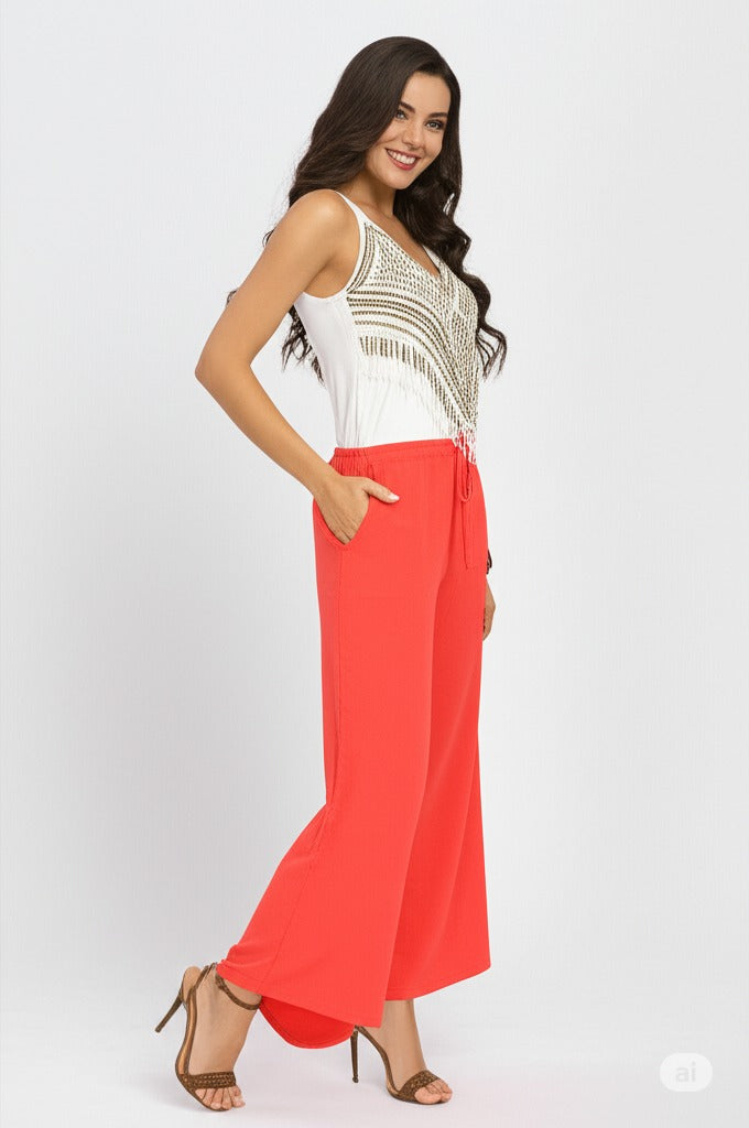 Kadın Düz Renk Rahat Kesim Beli Lastikli Aerobin Kumaş Pantolon Rahat